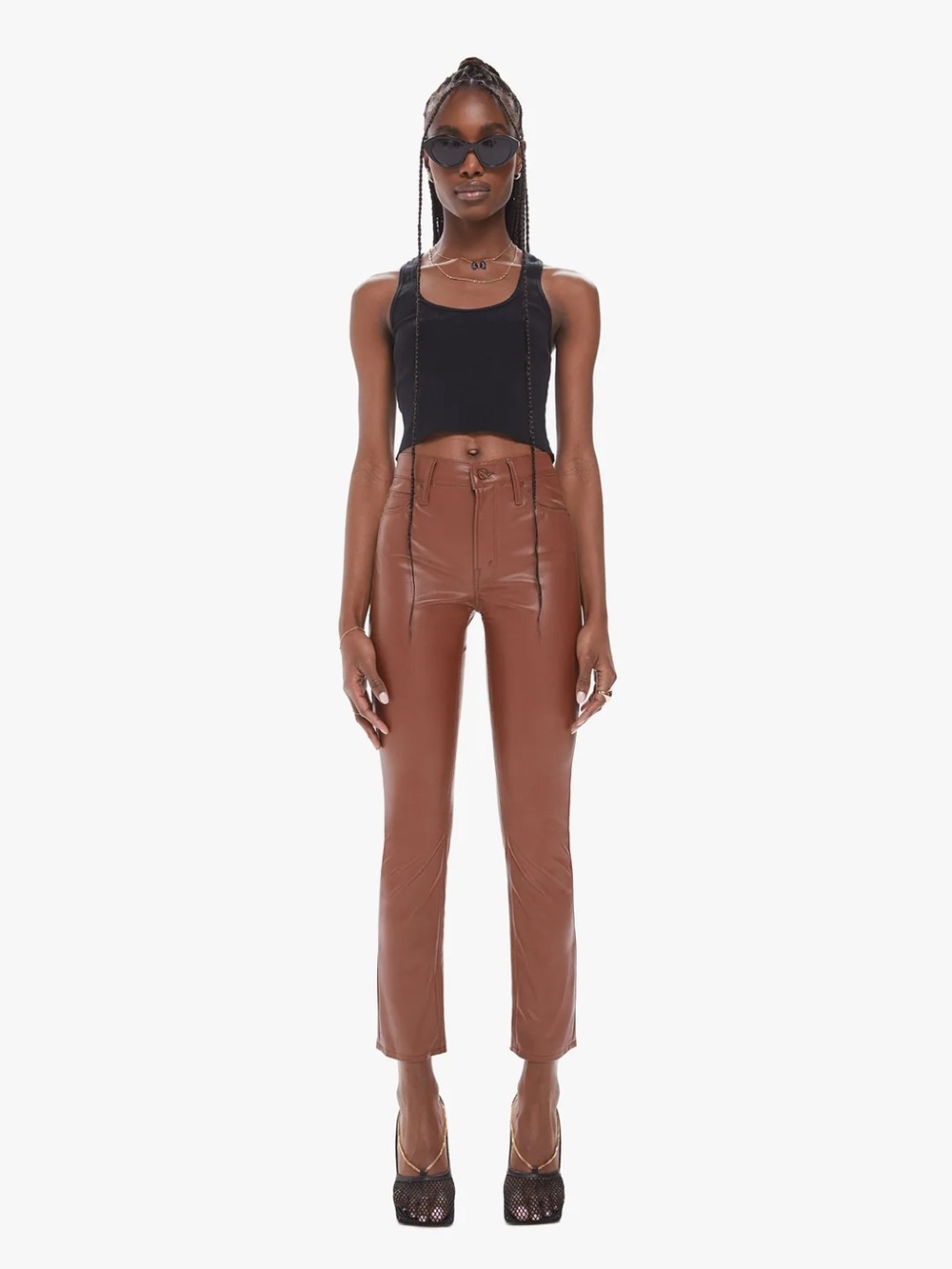 Mother The Mid Rise Dazzler Ankle Wax On Wax Off Faux Leather Pants Friar Brown